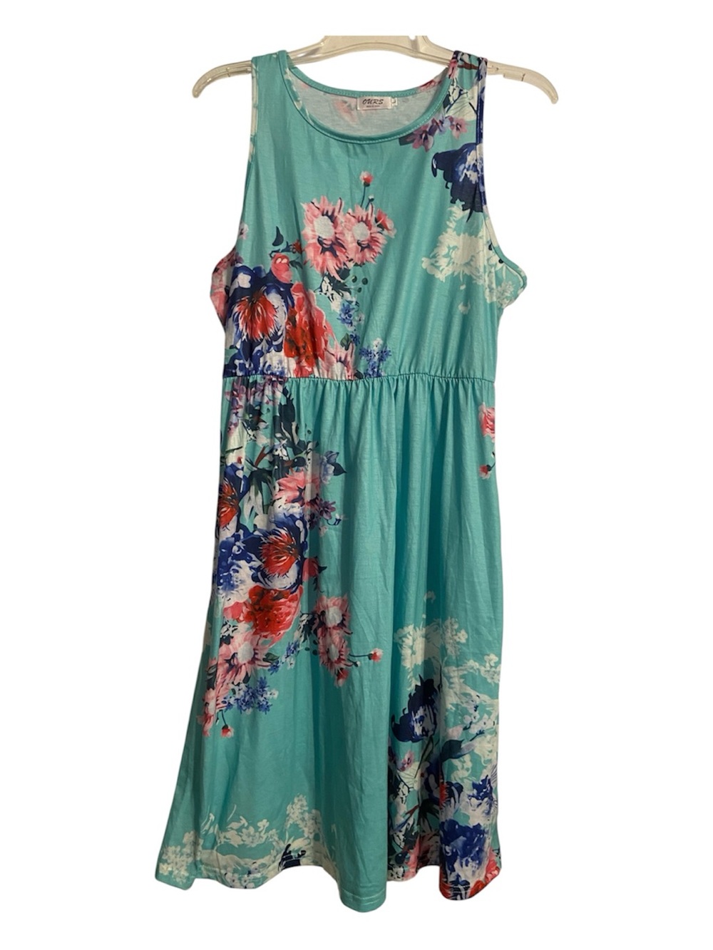 Sleeveless Turquoise Floral Midi Dress